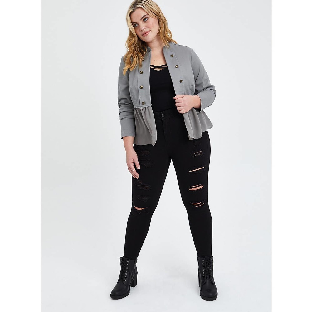 NWT Torrid Twill Peplum Grey Button Front Anorak Jacket Coat Plus Multi Sizes - Picture 3 of 4